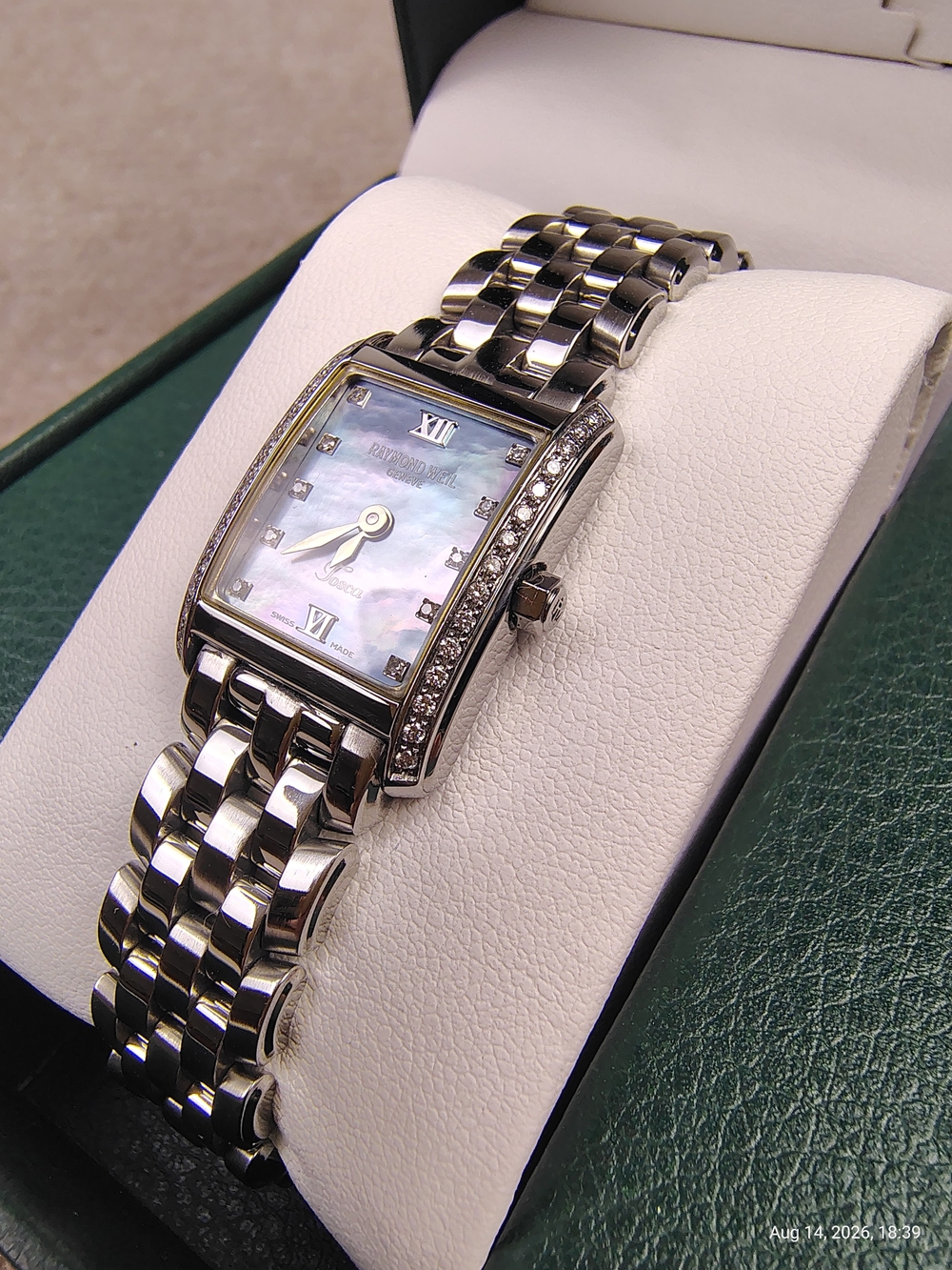 $1,995 Women's RARE Raymond Weil Tosca Mother Of Pearl 5874 Blue Diamond Watch